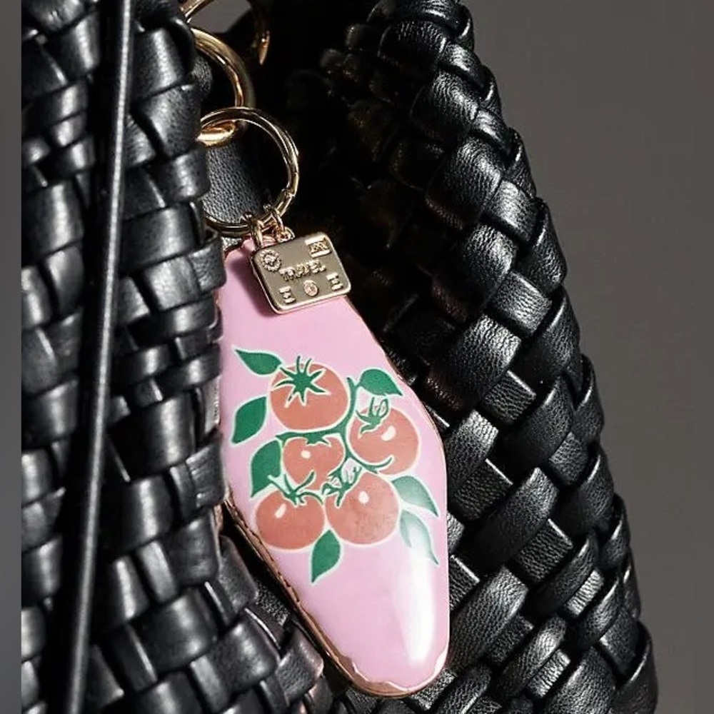 🍅 ANTHROPOLOGIE Hotel Key Bag Charm Tomatoes on Pink Background